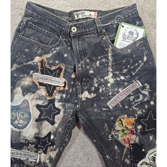 OOAK Magnolia Boho Reworked Levi Jeans Upcycle Indie Cat Boyfriend Adjusts 30-38 - Picture 13 of 16